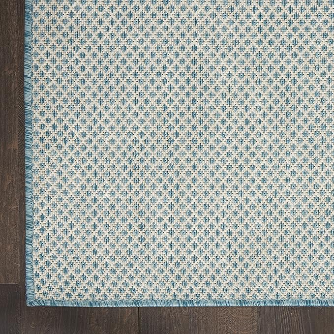 Nourison Home Courtyard Ivory Aqua 9' x 12' Area Rug - Easy Clean, Non Shedding, Bed Room, Living Room, Dining Room, Kitchen (9' x 12')