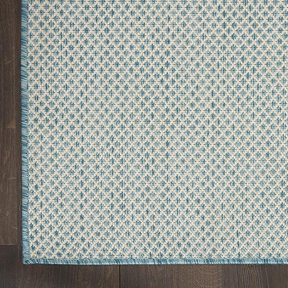 Nourison Home Courtyard Ivory Aqua 9' x 12' Area Rug - Easy Clean, Non Shedding, Bed Room, Living Room, Dining Room, Kitchen (9' x 12')