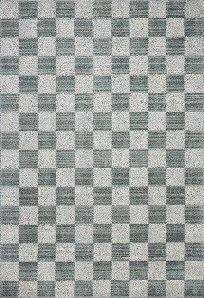 Loloi Chris Loves Julia Calvin Collection CLV-01 Blue/Ivory 2'-3" x 3'-10" Accent Rug Checkered Neutral Soft Living Room Bedroom Carpet