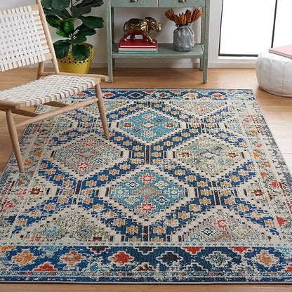 SAFAVIEH Madison Collection Area Rug - 6' x 9', Navy & Beige, Boho Diamond Distressed Design, Non-Shedding & Easy Care, Ideal for High Traffic Areas in Living Room, Bedroom (MAD418M)