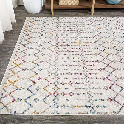 JONATHAN Y Boho Vintage Diamond Ivory/Multi Indoor Area Rug 3X5 ft, Moroccan Hype for Living Room, Bedroom, Kitchen, Office, Easy-Cleaning, High Traffic, Pet-Friendly, Non-Shedding (MOH101E-3)