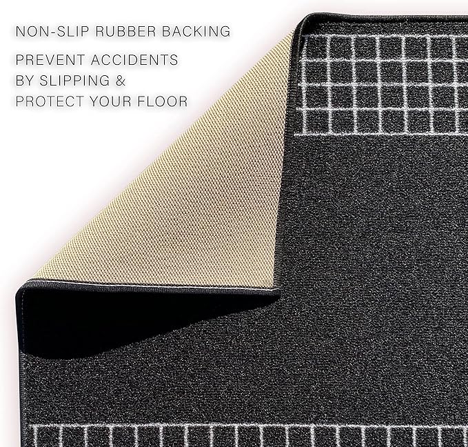 Custom Made Runner Rug for Kitchen Foyer Hallway Entry Choose Your Length 31 Inch Wide Geometric Checkered Design Black Color (48 feet x 31 Inch)