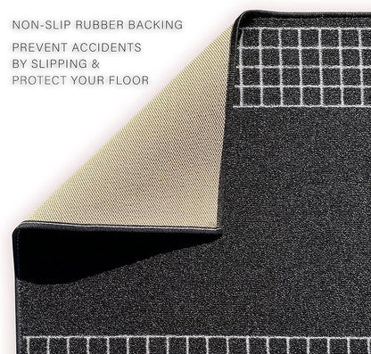 Custom Made Runner Rug for Kitchen Foyer Hallway Entry Choose Your Length 26 Inch Wide Geometric Checkered Design Black Color (4 feet x 26 inch)