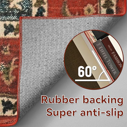 YJ.GWL Area Rugs for Living Room 4x6 Machine Washable Rugs for Bedroom, Non Slip Floral Vintage Rug Indoor Carpet, Stain Resistant Throw Rug for Dining Room Kitchen, Orange-Red