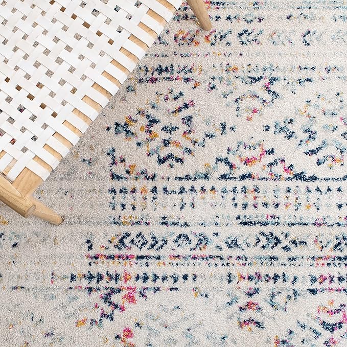 SAFAVIEH Tulum Collection Runner Rug - 2' x 21', Ivory & Blue, Moroccan Boho Tribal Design, Non-Shedding & Easy to Clean, Ideal for Living Room, Hallway, Foyer, Bedroom (TUL272C)