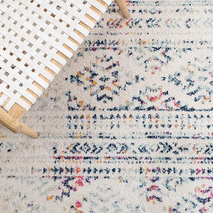 SAFAVIEH Tulum Collection Area Rug - 6'7" Square, Ivory & Blue, Moroccan Boho Tribal Design, Non-Shedding & Easy to Clean, Ideal for Living Room, Bedroom, Dining Space (TUL272C)