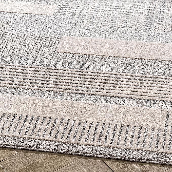 Well Woven Harlow Collection Briar Beige - Modern Tribal Minimalist Geometric 5x7 Area Rug - Ideal for Living Room, Dining Room & Bedroom - Durable, Stain Resistant & Easy to Clean