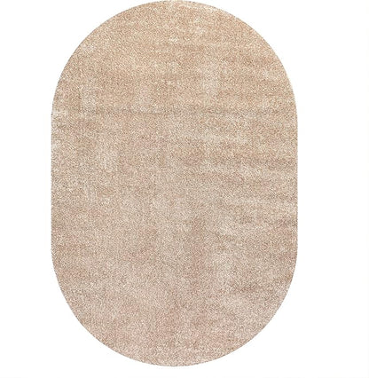 JONATHAN Y Haze Solid Low-Pile Beige 4x6 Oval Indoor Area Rug, Coastal,Bohemian,Minimalist,Classic, Easy-Cleaning for Living Room,Bedroom,Kitchen,Pet Friendly,Non-Shedding (SEU100G-4OV)