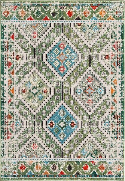 SAFAVIEH Madison Collection Accent Rug - 3' x 5', Green & Beige, Boho Diamond Distressed Design, Non-Shedding & Easy Care, Ideal for High Traffic Areas in Entryway, Living Room, Bedroom (MAD418Y)