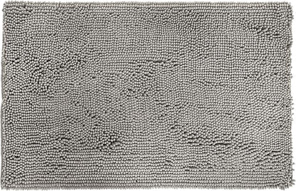 Amazon Basics Platinum Bathroom Rugs, Extra Soft and Comfortable Shag Bath Mats, Non-Slip, Quick Drying, Machine Washable, for Bathroom Floor, Tub and Shower, 21" x 34", Platinum