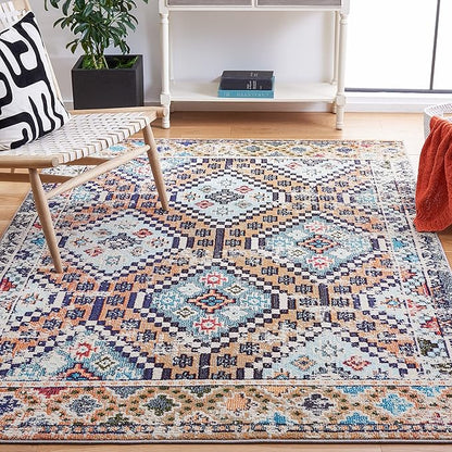 SAFAVIEH Madison Collection Area Rug - 5'3" x 7'6", Orange & Beige, Boho Diamond Distressed Design, Non-Shedding & Easy Care, Ideal for High Traffic Areas in Living Room, Bedroom (MAD418P)