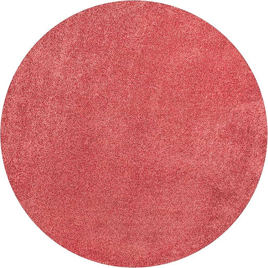 Eyely UES100E-5R Haze Solid Low-Pile Red 5' Round Area Rug, Pet Friendly, Stain Resistant, Easy Cleaning, for Bedroom, Living Room, Kitchen