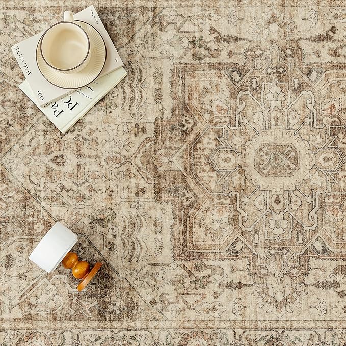 Brown Multi Hallway Runner Rug 2x5 Vintage Washable Distressed Area Carpet Kitchen Indoor Non Slip Traditional Medallion Retro Accent Throw Rug for Bedroom Laundry Office Dining Living Room