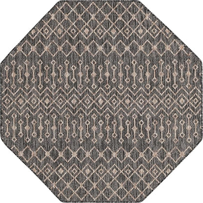 Unique Loom Outdoor Trellis Collection Area Rug - Tribal Trellis (5' 3" Octagon, Charcoal Gray/ Natural)