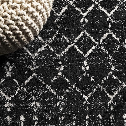 JONATHAN Y Boho Vintage Diamond Black/Ivory Square Area Rug 8X8 ft, Moroccan Hype for Living Room, Bedroom, Kitchen, Office, Easy-Cleaning, High Traffic, Pet-Friendly, Non-Shedding (MOH101D-8SQ)