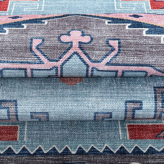 Fame Living Washable Area Rug. Modern Farmhouse. Vintage. Turkish. Bohemian. Distressed. Oriental. Traditional. Rugs for Living Room. Dining. Bedroom. Office. Entryway. Foyer. (856BlM, 5'9" x 8'9")