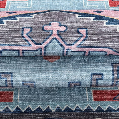 Fame Living Washable Area Rug. Modern Farmhouse. Vintage. Turkish. Bohemian. Distressed. Oriental. Traditional. Rugs for Living Room. Dining. Bedroom. Office. Entryway. Foyer. (856BlM, 7'5" x 9'8")