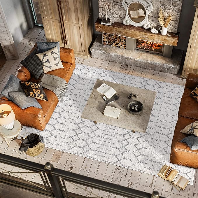 JONATHAN Y Boho Vintage Diamond Cream/Gray Indoor Area Rug 12X15 ft, Moroccan Hype for Living Room, Bedroom, Kitchen, Office, Easy-Cleaning, High Traffic, Pet-Friendly, Non-Shedding (MOH101B-15)