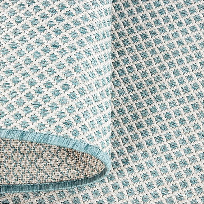 Nourison Home Courtyard Ivory Aqua 3' x 5' Area Rug - Easy Clean, Non Shedding, Bed Room, Living Room, Dining Room, Kitchen (3' x 5')