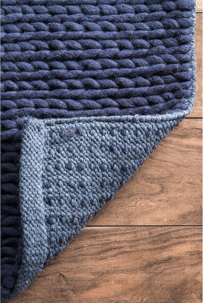 nuLOOM 3x5 Penelope Wool Braided Handmade Area Rug, Navy, Solid Rustic Farmhouse Style, For Bedroom, Living Room, Hallway, Entryway
