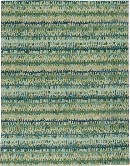 Dash & Albert Paint Chip Stone Hand Micro Hooked Wool Rug, 9.5 X 13.5 Feet, Multicolored/Green Geometric Pattern