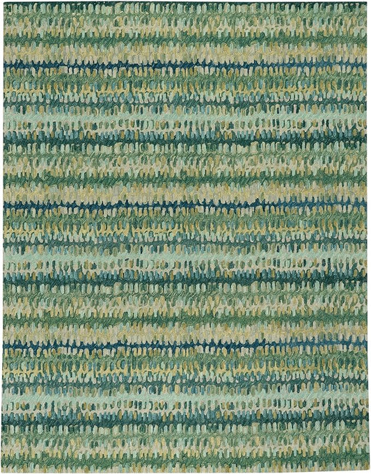 Dash & Albert Paint Chip Stone Hand Micro Hooked Wool Rug, 9.5 X 13.5 Feet, Multicolored/Green Geometric Pattern
