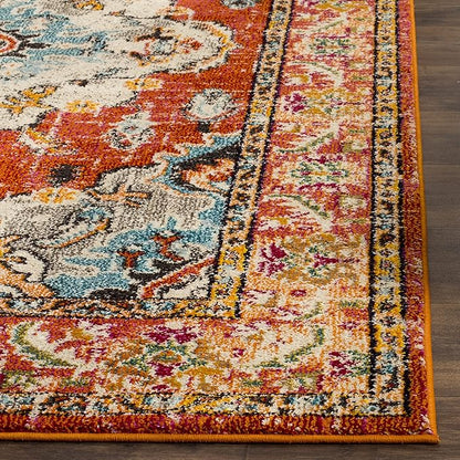 SAFAVIEH Monaco Collection Runner Rug - 2'2" x 14', Orange & Light Blue, Boho Chic Medallion Distressed Design, Non-Shedding & Easy Care, Ideal for High Traffic Areas in Living Room, Bedroom (MNC243H)