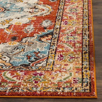 SAFAVIEH Monaco Collection Runner Rug - 2'2" x 20', Orange & Light Blue, Boho Chic Medallion Distressed Design, Non-Shedding & Easy Care, Ideal for High Traffic Areas in Living Room, Bedroom (MNC243H)