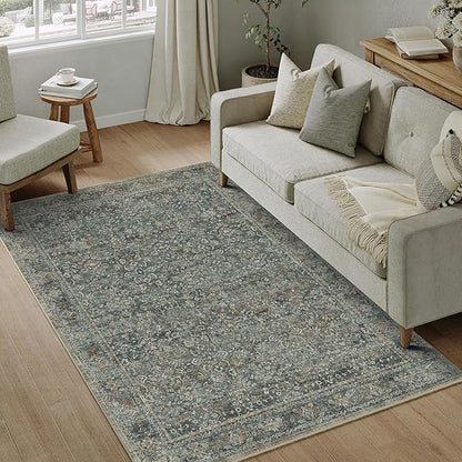Area Rug 5x7 Gray Living Room Washable Vintage Carpet Non Slip Indoor Retro Traditional Grey Accent Throw Large Rug for Office Kitchen Bedroom Dining Room