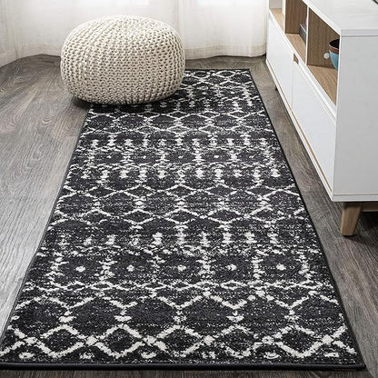 JONATHAN Y Boho Vintage Diamond Black/Ivory Runner Rug 2X20 ft, Moroccan Hype for Living Room, Bedroom, Kitchen, Office, Easy-Cleaning, High Traffic, Pet-Friendly, Non-Shedding (MOH101D-220)