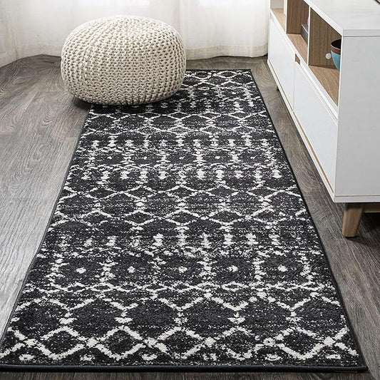 JONATHAN Y Boho Vintage Diamond Black/Ivory Runner Rug 2X20 ft, Moroccan Hype for Living Room, Bedroom, Kitchen, Office, Easy-Cleaning, High Traffic, Pet-Friendly, Non-Shedding (MOH101D-220)
