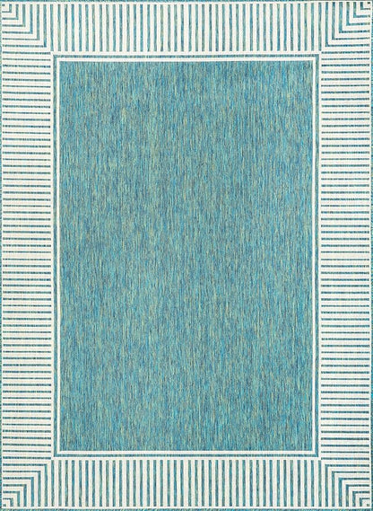 Nuloom Asha Teal/Ivory, 9'6" x 12', Casual, Striped Border, Soft and Cozy, High Traffic, Stain Resistant, Easy Clean, Durable Area Rug for Indoor/Outdoor Patio, Deck, Porch, Garden, Courtyard