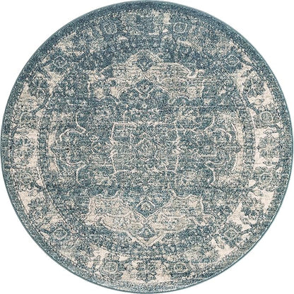 Unique Loom Isabella Collection Area Rug - Adjani (5' 1" Round, Blue/ Beige)