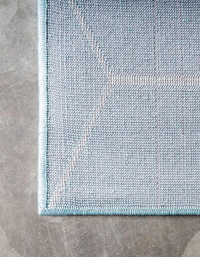 Unique Loom Trellis Frieze Collection Area Rug - Geometric (9' x 12' 2", Light Blue/ Ivory)