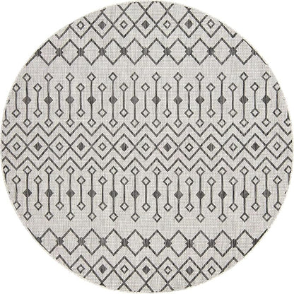 Unique Loom Outdoor Trellis Collection Area Rug - Tribal Trellis (7' 10" Round, Gray/ Black)