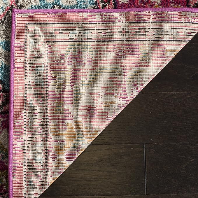 SAFAVIEH Monaco Collection Area Rug - 10' x 14', Pink & Multi, Boho Chic Medallion Distressed Design, Non-Shedding & Easy Care, Ideal for High Traffic Areas in Living Room, Bedroom (MNC243D)