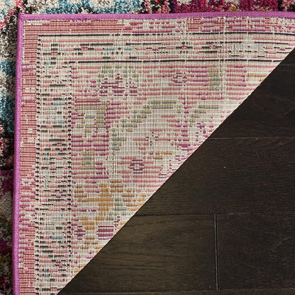 SAFAVIEH Monaco Collection Area Rug - 10' x 14', Pink & Multi, Boho Chic Medallion Distressed Design, Non-Shedding & Easy Care, Ideal for High Traffic Areas in Living Room, Bedroom (MNC243D)