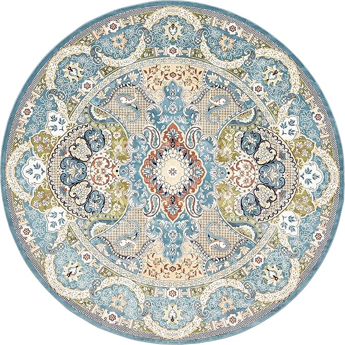 Unique Loom Narenj Collection Classic Traditional Medallion Textured Design Area Rug, 10' 0" x 10' 0", Blue/Tan