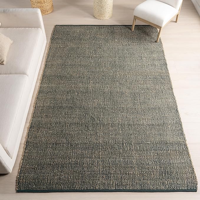 Nuloom Elfriede Handmade, Green/Natural, 7'6" x 9'6", Jute & Cotton, Textured and Earthy, High Traffic, Stain Resistant, Easy Clean, Durable Area Rug for Bedroom, Living Room, Dining, Entryway