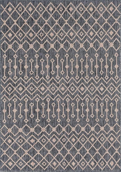 Unique Loom Outdoor Trellis Collection Area Rug - Tribal Trellis (7' 1" x 10' Rectangle, Charcoal Gray/ Natural)