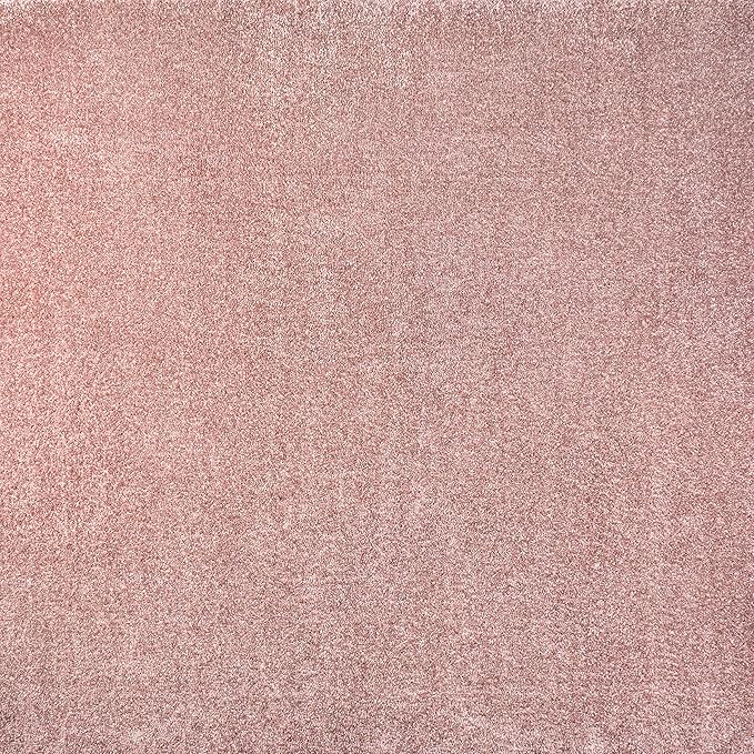 Eyely UES100P-6SQ Supersoft Haze Solid Low-Pile Indoor Area Rug, Coastal, Bohemian, Minimalist, Classic, Casual for Bedroom,Kitchen,Living Room,Non Shedding,Easy-Washing, Pink, 6' Square