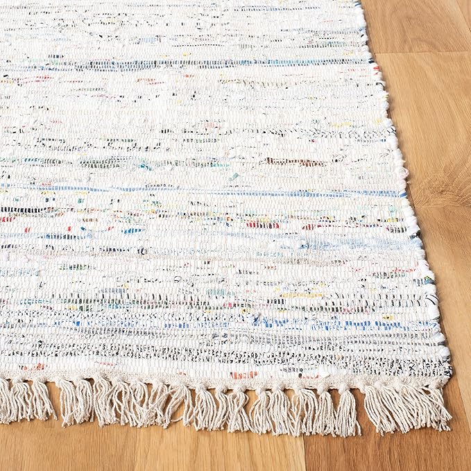 SAFAVIEH Rag Rug Collection Accent Rug - 4' x 6', Ivory & Multi, Handmade Boho Stripe Cotton, Ideal for High Traffic Areas in Entryway, Living Room, Bedroom (RAR121G)