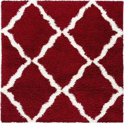 SAFAVIEH Dallas Shag Collection Area Rug - 6' Square, Red & Ivory, Trellis Design, Non-Shedding & Easy Care, 1.5-inch Thick Ideal for High Traffic Areas in Living Room, Bedroom (SGD257Q)