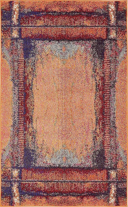 Unique Loom Estrella Collection Rustic, Distressed, Modern, Abstract Area Rug (3' 3 x 5' 3 Rectangular, Orange/Black)