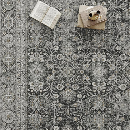 Black Runner Rug 3x10 Vintage Area Carpet Hallway Long Indoor Kitchen Washable Living Room Low Pile Traditional Distressed Retro Accent Throw Rug Non Slip Laundry Bathroom Office Dining Room