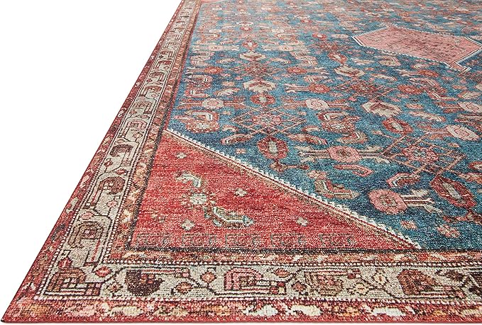 Loloi Layla Collection LAY-10 Marine/Clay 2'-6" x 9'-6" .13" Thick Runner Rug, Soft, Durable, Vintage Inspired, Distressed, Low Pile, Non-Shedding, Easy Clean, Printed, Living Room Rug