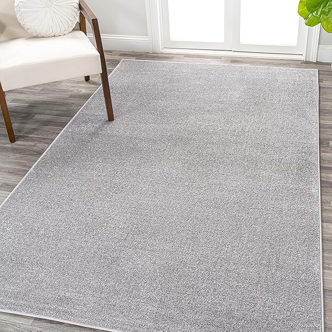 Eyely UES100K-8 Supersoft Haze Solid Low-Pile Indoor Area Rug Casual;Contemporary;Solid;Traditional, Bedroom, Kitchen, Living Room, Easy-Cleaning, Non-Shedding, 8 X 10, Light Gray