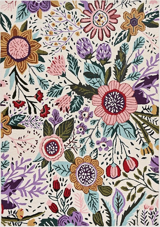 Hand-Tufted Floral Area Rug - Colorful Garden Design with Beautiful Flower Patterns - Modern Style Premium Carpet for Living Room & Bedroom or Kitchen (6' Round)