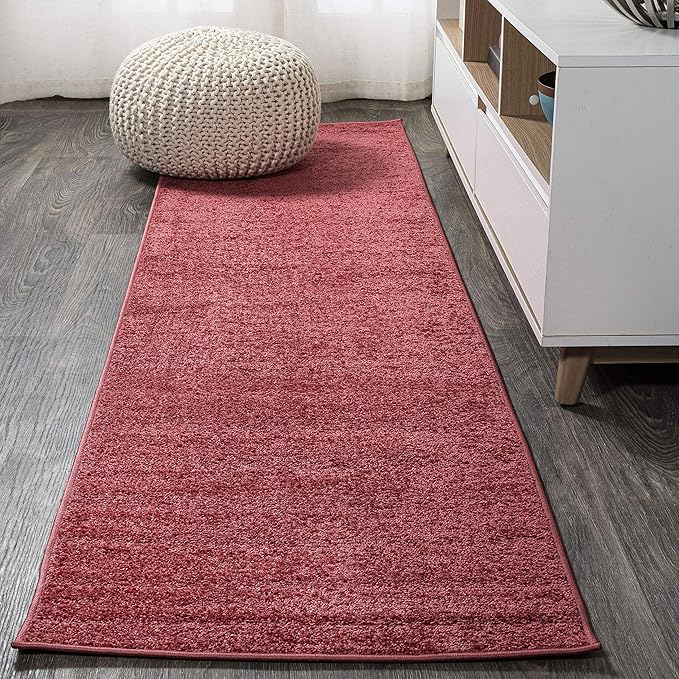 JONATHAN Y Haze Solid Low-Pile Red Runner Rug 2x10, Coastal,Bohemian,Minimalist,Classic, Easy-Cleaning for Living Room,Bedroom,Kitchen,Pet Friendly,Non-Shedding (SEU100E-210)