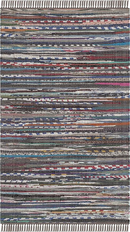 SAFAVIEH Rag Rug Collection Accent Rug - 2'6" x 4', Rust & Multi, Handmade Boho Stripe Cotton, Ideal for High Traffic Areas in Entryway, Living Room, Bedroom (RAR121E)